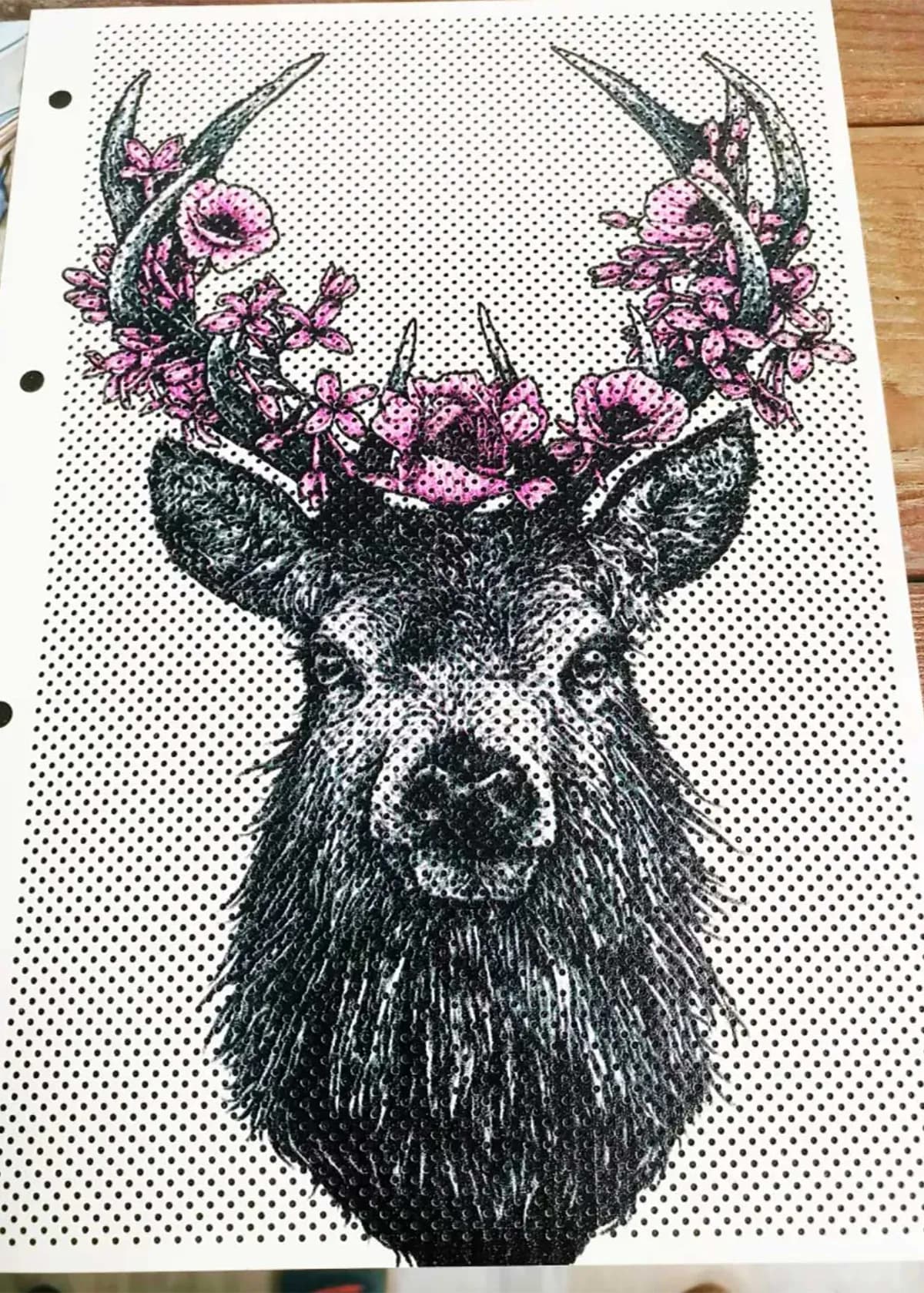Artistic deer with flower crown printed on textured surface by InnoPrint KSA
