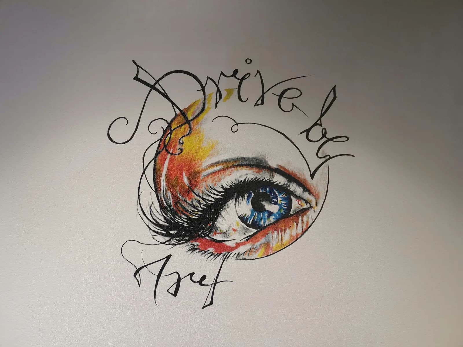 Eye and text wall art